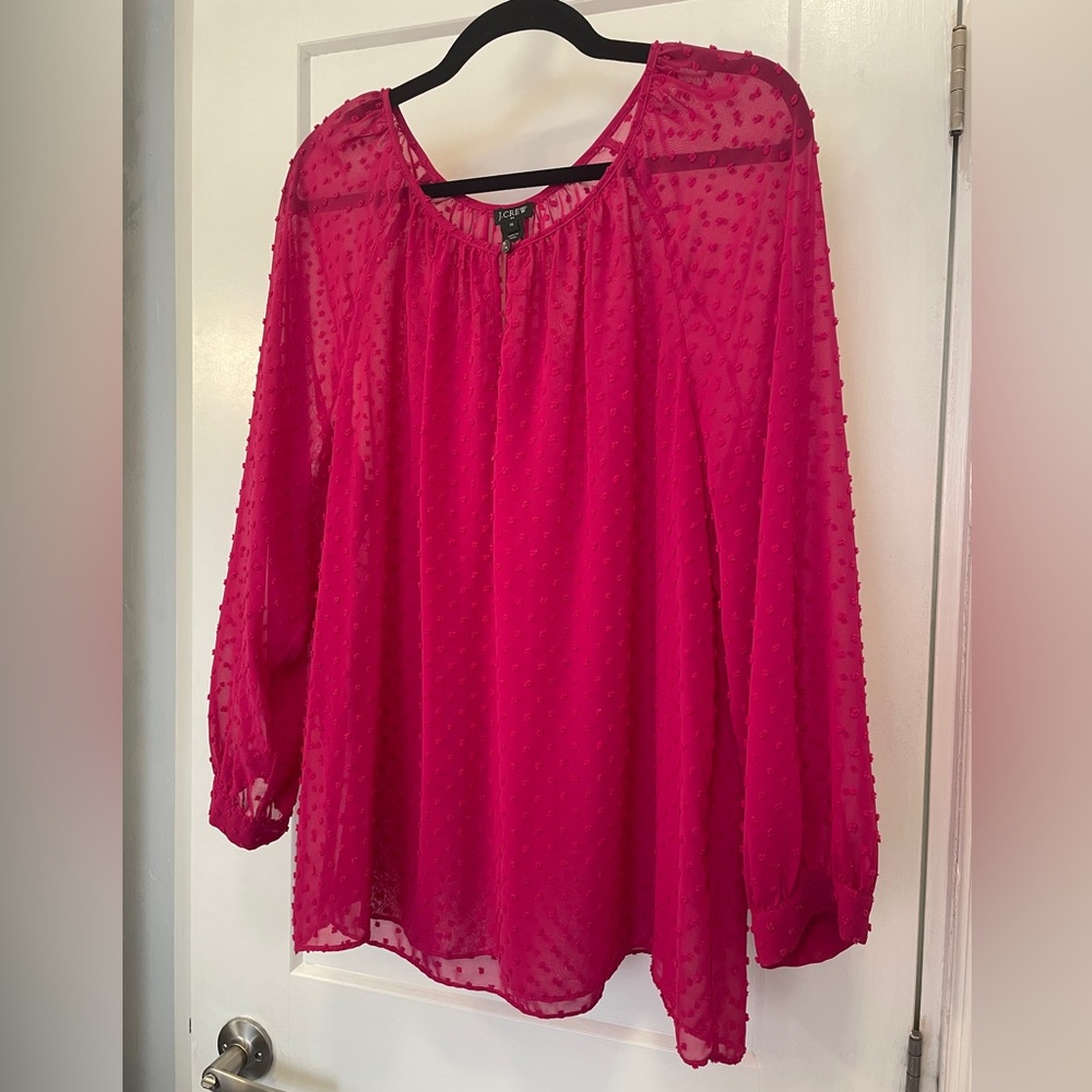 J. Crew Vibrant Magenta Pink Sheer Blouse